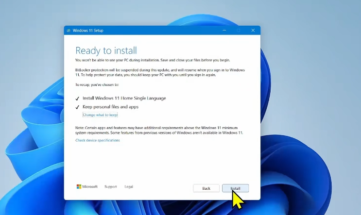 Windows 11 setup ready to install
