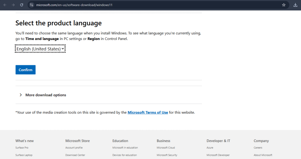 choose language and confirm