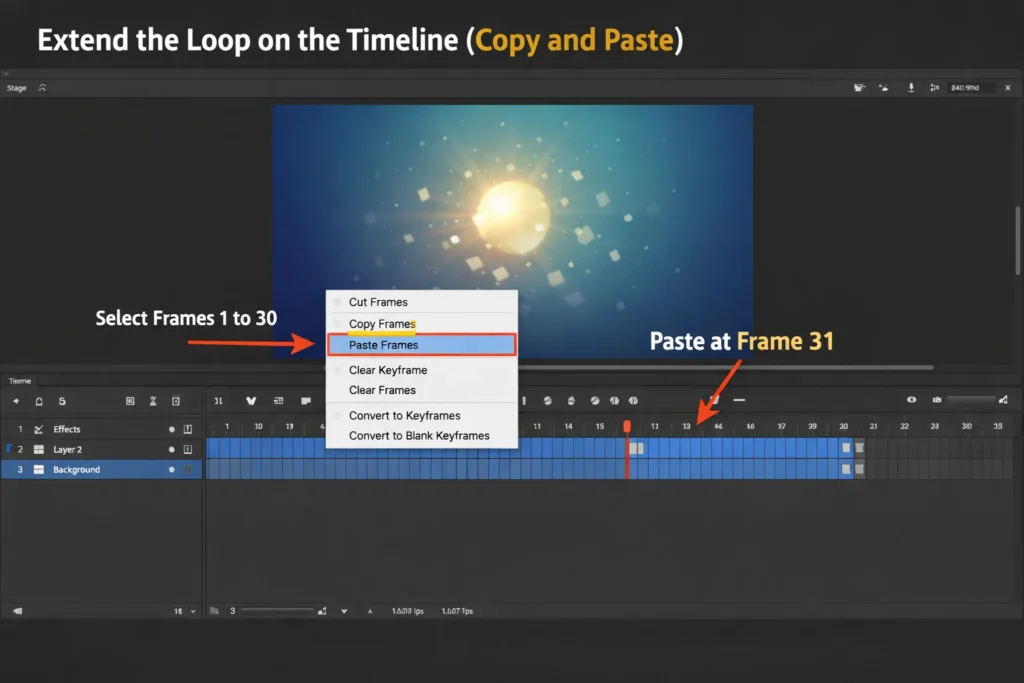 Method 1: Extend the Loop on the Timeline (Manually Copy and Paste) Screenshot