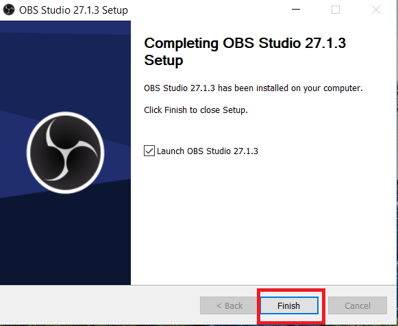 obs studio finish installation screenshot