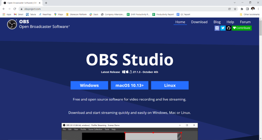 obs studio official website screenshot
