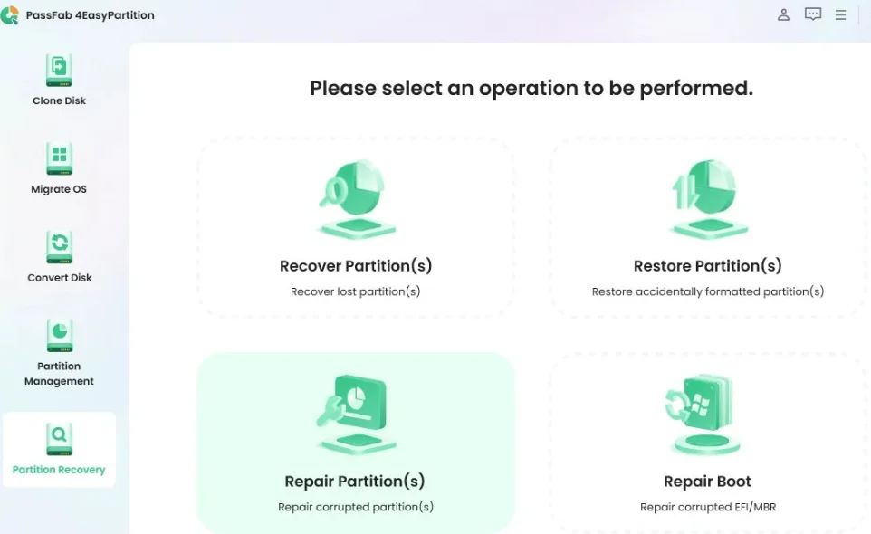 PassFab 4EasyPartition 2026 user interface screenshot