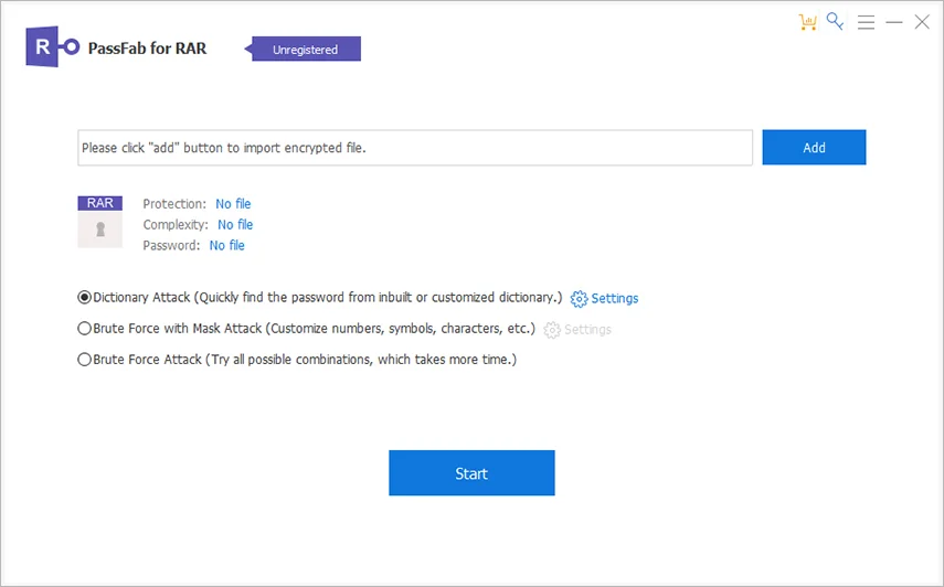 PassFab for RAR password recovery screenshot