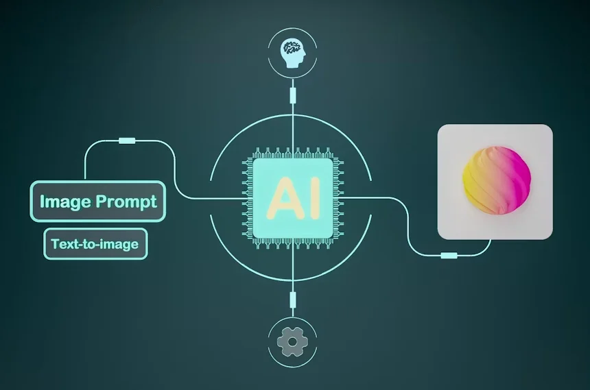 Illustration of artificial intelligence generating digital artwork through creative image generation software